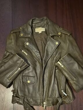 MICHAEL Michael Kors Olive Green Leather Moto Jacket